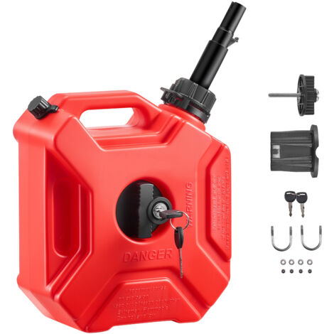 Mophorn Bidón de gasolina de 5 L, fabricado con materiales HDPE y PP, equipado con pico y cerradura, flujo máximo de 15 L/min, diseño resistente a fugas, adecuado para automóviles, motocicletas