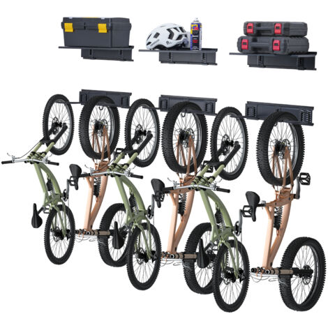 Mophorn Bike Storage Rack, 6 Bike Racks and 3 Helmets Hooks, Wall Mount Bike Storage Hanger with 3 Shelves, Home & Garage Organizer, Customizable for Various Bike Sizes, Holds Up to 300 lbs, 48-inch
