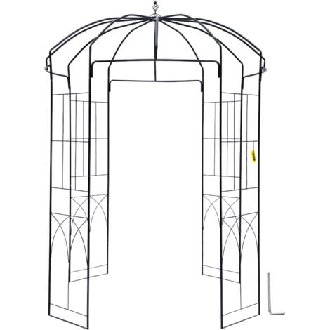 Mophorn Birdcage Shape Garden Arbor, 9\' High x 6.6\' Wide, Heavy Duty Wrought Iron Arbor, Wedding Arch Trellis for Climbing Vines in Outdoor Garden, Lawn, Backyard, Patio, Black