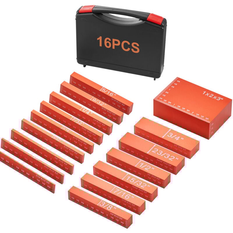 Blocs de configuration pour outils de travail du bois, ensemble de 16 blocs de jauge de hauteur de précision, barres de configuration en aluminium