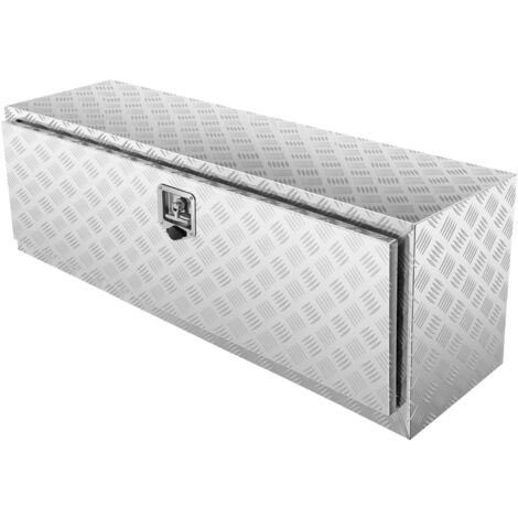 Mophorn Boîte de rangement sous caisse de camion, 48" x 17" x 18", boîte de rangement en aluminium robuste avec plaque diamantée, boîte à outils étanche avec serrure, loquet à poignée en T