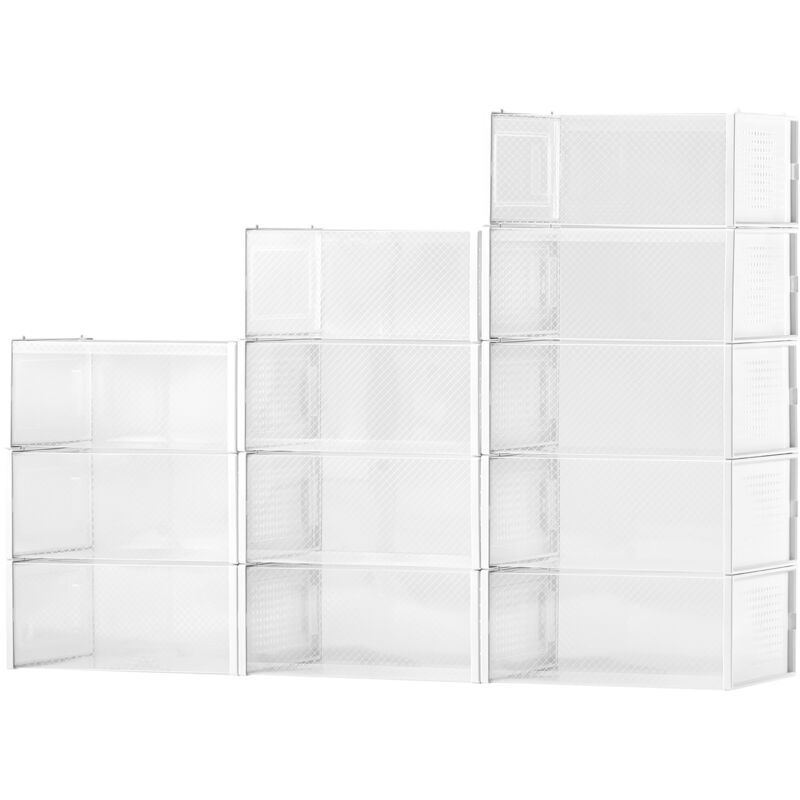 Mophorn Boîtes à chaussures modulaires empilables - Lot de 12, adaptées jusqu'à la taille US 11, rangement pratique en plastique pour chaussures,