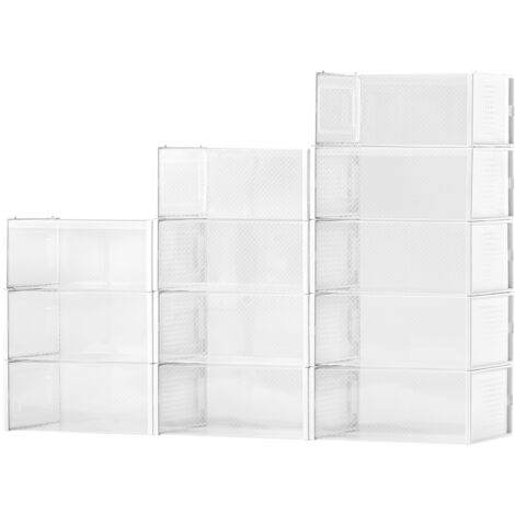 Mophorn Boîtes à chaussures modulaires empilables - Lot de 12, adaptées jusqu'à la taille US 11, rangement pratique en plastique pour chaussures, bottes, talons hauts et accessoires