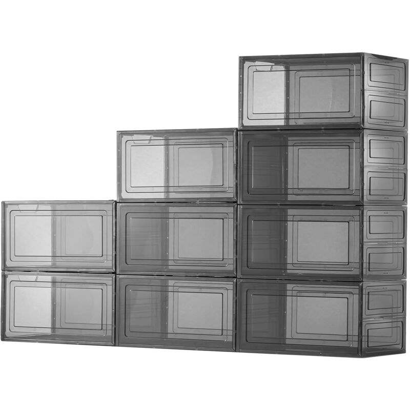 Mophorn Boîtes de rangement à chaussures transparentes et empilables, lot de 9, adaptées aux chaussures de pointure US 43, contenants en plastique