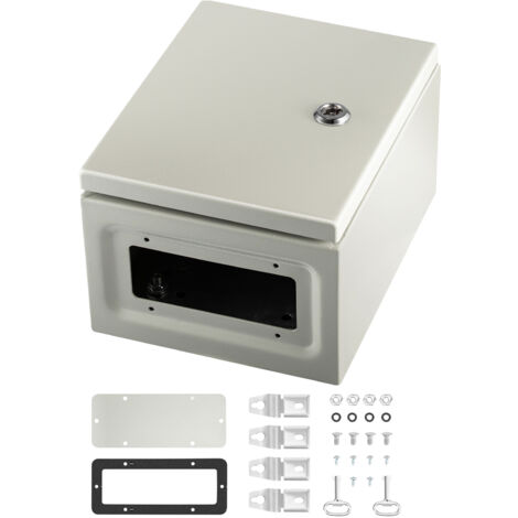 Mophorn Boîtier en acier 10x8x6" NEMA 4X, boîte électrique étanche IP66, boîte de jonction extérieure/intérieure, plaque de montage, acier inoxydable 304, gris