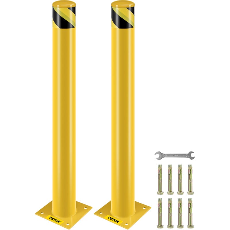 Vevor Bollard de Securite 107x11,4 cm 2PCs, Borne de Securite en Tuyau deAcier, Revetement en Poudre Jaune, Barriere de Securite avec 8 Boulons