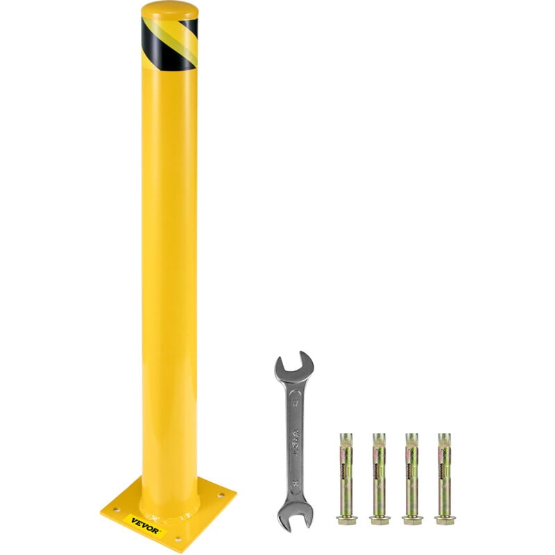 Vevor Bollard de Securite 107x14 cm, Borne de Securite en Tube d'Acier Durable, Revetement en Poudre Jaune, Barriere de Securite avec 4 Boulons