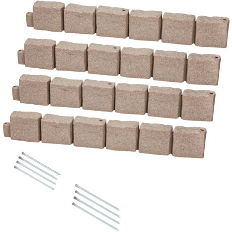 Mophorn Bordatura per Prato in Finta Pietra 1190 x 100 mm, Resistente allo Sbiadimento, con Punte di Ancoraggio, per Vialetti e Passerelle, Beige, Set di 4 Pezzi