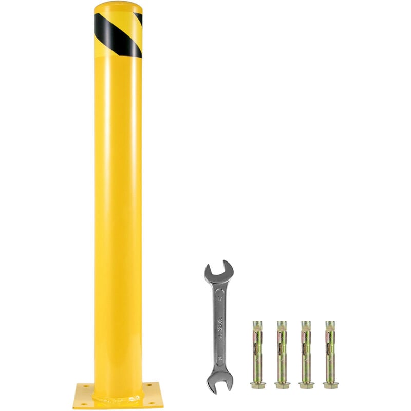 Borne de sécurité 48'x5.5', barrière en acier avec 5-1/2' od, revêtement en poudre jaune, comprend 4 boulons d'ancrage, idéale pour les zones