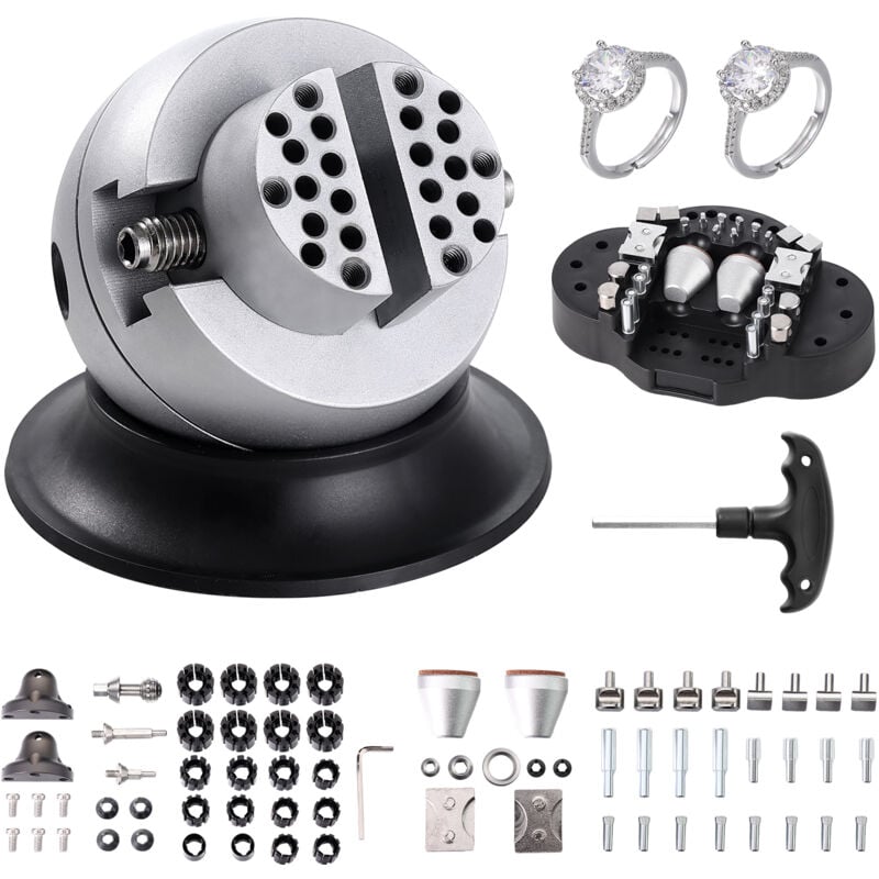 Vevor Boulet de Graveur 78 mm Etau de Gravure Base Rotative a 360° Etau a Boule Machoire Reglable avec 70 Accessoires Outil de Reglage de Gravure