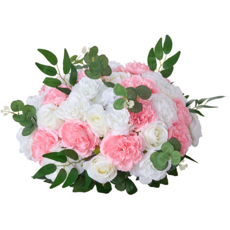 Mophorn Bouquet di Fiori Artificiali, 10 Pezzi, Diametro 45 cm, Centrotavola di Rose per Matrimonio, Composizioni Floreali Decorative per Cerimonie, Ricevimenti e Spazi Esterni, Bianco e Rosa