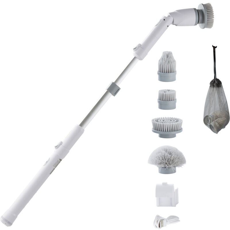 Mophorn - Brosse rotative électrique, sans fil, 2 vitesses réglables, manche long extensible, autonomie de 1,5 h, 4 têtes de brosse remplaçables,