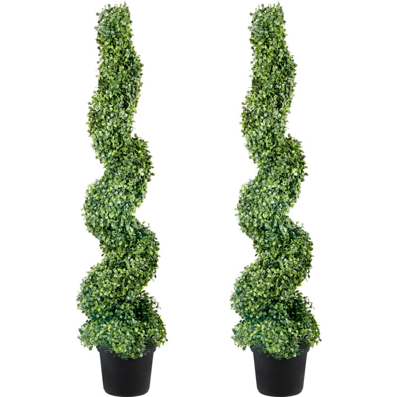 Mophorn - Buis artificiels , 1,2 m de haut (2 pièces), fausse plante topiaire d'extérieur, fausse plante verte réaliste avec feuilles remplaçables