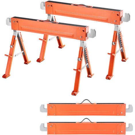 Mophorn Caballete de Sierra Estilo Viga, Capacidad de Carga de 816,5 kg, Juego de 2 Caballetes Plegables con Altura Ajustable, Patas Estables y Almohadillas Antideslizantes