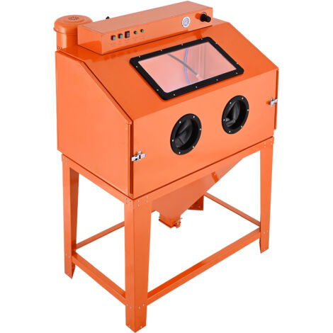 Mophorn Cabina de arenado de 435 L, fabricada en acero duradero, equipada con tolva de abrasivo de 117 L, dos pistolas de arenado y colector de polvo de 1.6 HP, ideal para tratamiento de superficies
