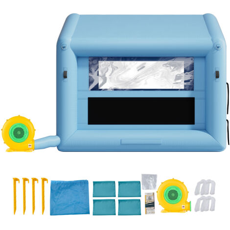 Mophorn Cabine de peinture gonflable 3x2,5x2,5 m, tente de pulvérisation automobile avec ventilateur 550 W et système de filtration d'air, toit en forme de triangle, idéale pour garage et atelier