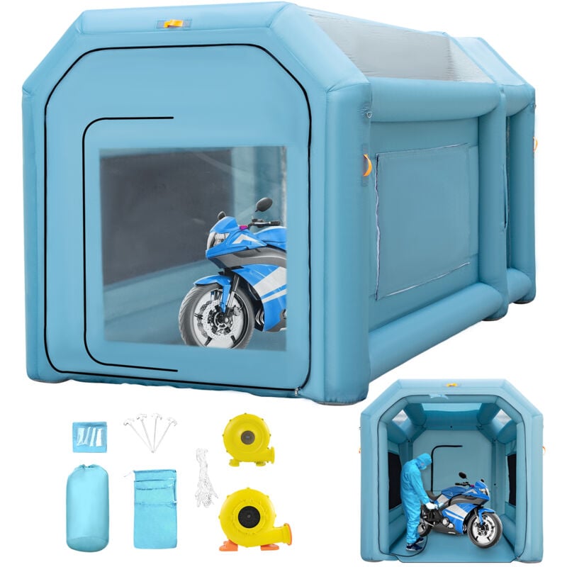 Cabine de peinture gonflable portable 13 x 8 x 8ft, Tente de peinture pour voiture avec système de filtration d'air et 2 ventilateurs, Station de