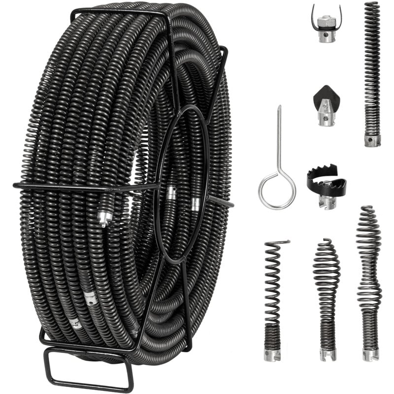 Câble de nettoyage de drain 100 pi x 5/8 po, tarière sectionnelle professionnelle avec 7 coupeurs pour tuyaux de 0,8 po à 3,9 po, nettoyeur d'égout à