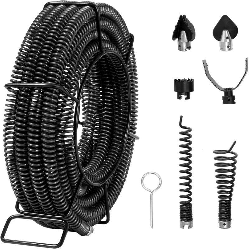 Câble de nettoyage de drain 45 pi x 7/8 po, nettoyeur de drain sectionnel professionnel avec 6 coupeurs pour tuyaux de 0,8 po à 5,9 po, tarière de