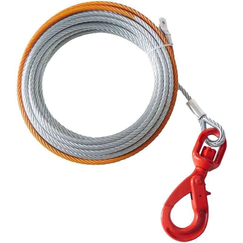 Câble de treuil en acier galvanisé, 3/8 po x 30,5 m, résistance à la rupture de 15 200 lb, câble métallique avec crochet pivotant, remorquage robuste