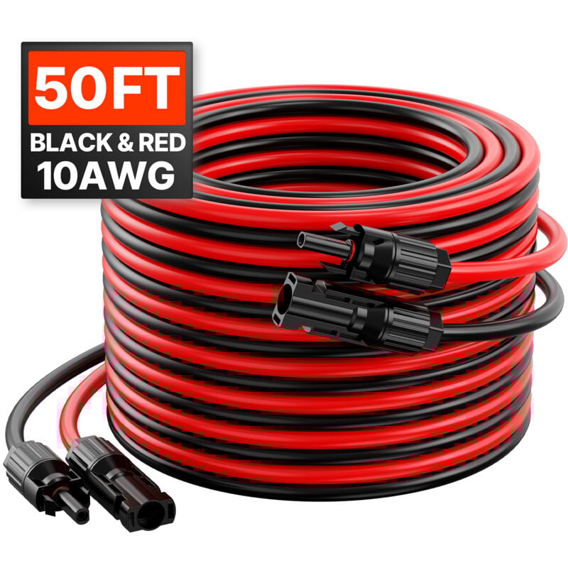 Câble d'extension pour panneau solaire, 15,24 m, 10 awg, avec connecteurs mâles et femelles, cc 1500 v, étanchéité IP67, lot de 2 - Mophorn