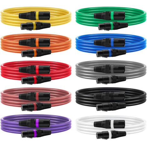 Mophorn Cable XLR de 1 m, Conexión Balanceada DMX de 3 Pines Chapados en Oro, Compatible con Micrófonos, Altavoces, Iluminación de Escenarios, Amplificadores y Mezcladores, Paquete de 10 unidades
