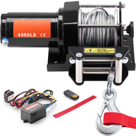 Mophorn Cabrestante electrico capacidad de tracción 1814 kg 12 V CC con cable de acero de 7 hilos 118,7 cm control remoto inalámbrico y con cable IP55 impermeable cabrestante para remolque ATV UTV