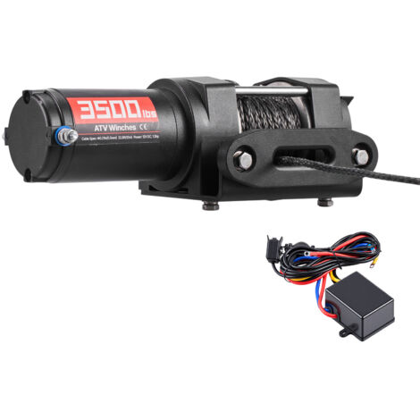Mophorn Cabrestante eléctrico de 1587 kg, 12 V CC, diseñado para ATV/UTV, incluye cable sintético de Φ5,5 mm x 10 m y control remoto con cable, carcasa de aluminio, para remolques ATV, color negro.
