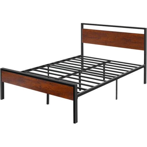 Mophorn Cadre de lit double taille standard, sommier en métal noir avec tête et pied en bois brun rétro, 31 cm d'espace de rangement sous le lit, conception antidérapante et silencieuse