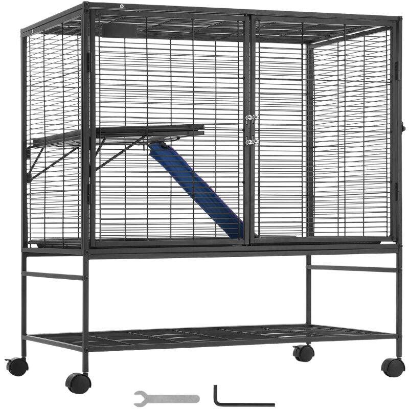 Mophorn - Cage à furet en métal à roulettes de 99 cm, grande cage Critter Nation à 2 niveaux. Idéale pour divers petits animaux de compagnie,