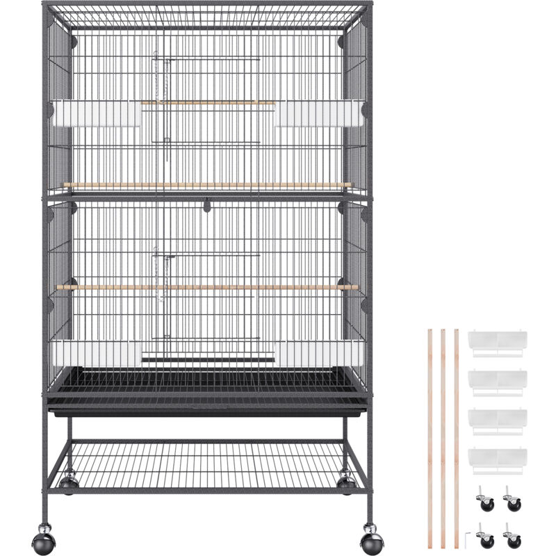 Cage à oiseaux de 52 pouces de grande taille, cage de vol en acier au carbone pour perruches, calopsittes, perroquets, aras avec support roulant et