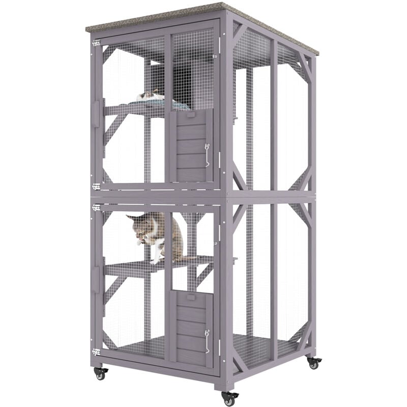 Vevor Cage pour Chat 3 Niveaux Grande Cage sur Roulettes Verrouillables Pivotant 360°Enclos Chat 760x865x1630mm avec Boite de Repos pour 1-2 Chats