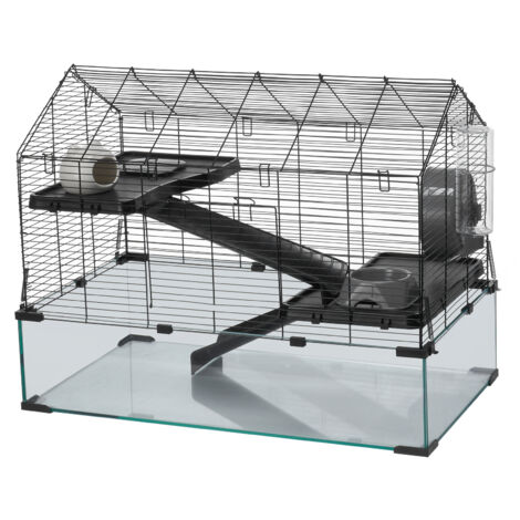 Mophorn Cage pour hamster, habitat transparent avec vue à 360°, 75 x 44 x 61 cm, spacieuse pour petits animaux, avec accessoires, ventilée et portable