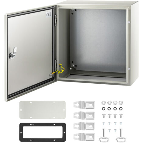 Mophorn Caja de acero NEMA 4X, 16 x 16 x 8", resistente al agua IP66, caja eléctrica para interior y exterior, material de acero, color negro, 120 V, alta potencia, placa de montaje incluida