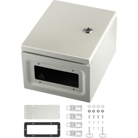 Mophorn Caja de acero NEMA 4X de 10 x 8 x 6", caja eléctrica a prueba de agua IP66, caja de conexiones para exteriores e interiores, placa de montaje, acero inoxidable 304, gris