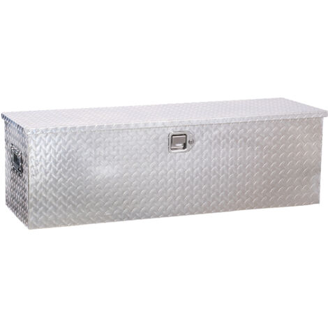 Mophorn Caja de herramientas de aluminio duradera para camioneta, con diseño de placa de diamante, asas laterales y cerradura con llave, ideal para remolques, camionetas y autocaravanas
