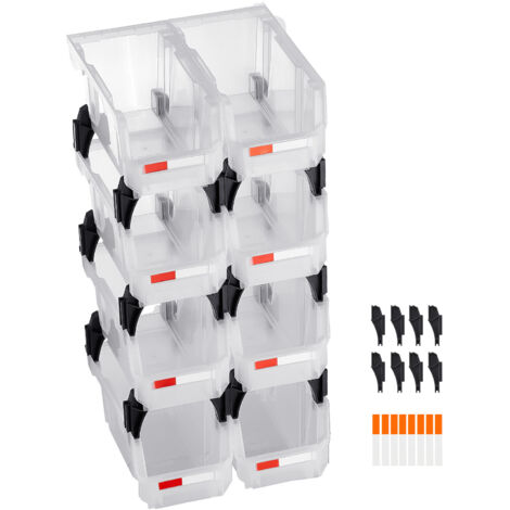 Mophorn Cajas Apilables de Almacenamiento, 276 x 140 x 130 mm, ideales para organizar y guardar, con diseño frontal abierto, perfectas para armarios, garajes, piezas pequeñas y suministros de oficina