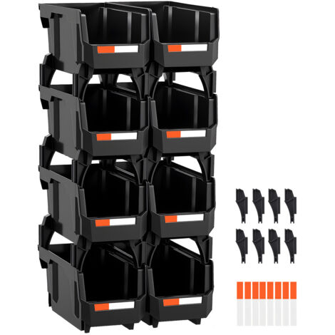 Mophorn Cajas de almacenamiento apilables, 276 x 140 x 130 mm, transparentes, fabricadas en plástico PP duradero, suministros de oficina y otros accesorios, color negro, paquete de 8 unidades