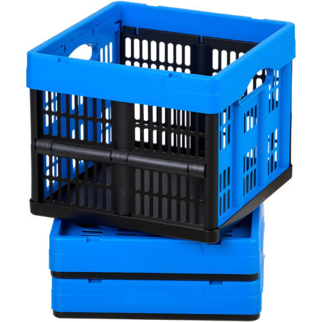 Mophorn Cajas de almacenamiento plegables de plástico de 25 L, juego de 3 unidades, contenedores sin tapa con asas, soportan hasta 10 kg, para organizar en el hogar, coche camping,azul y negro