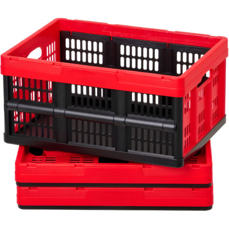 Mophorn Cajas de almacenamiento plegables de plástico de 32 L,set 3 unidades, contenedores sin tapa con asas, soporta hasta 12 kg, para camping, organización del hogar y coche, en color rojo y negro