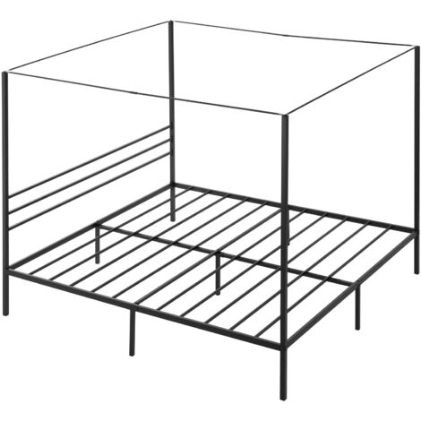 Mophorn Cama King Size con dosel de metal, diseño de cuatro postes, listones de acero duraderos, espacio de almacenamiento debajo de la cama, no requiere somier, montaje sencillo, color negro