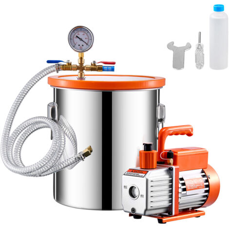 Mophorn Cámara de vacío de 5 galones y kit de bomba de 3,5 CFM de, acero inoxidable, cámara de desgasificación con tapa de acrílico, aceite, manguera para resina y epoxis