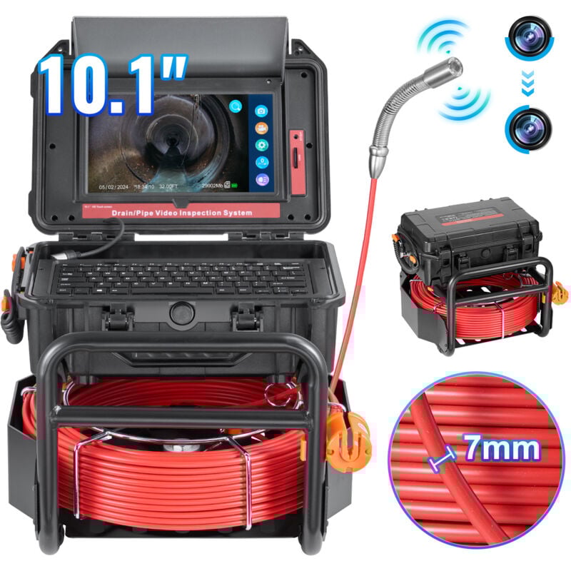 Caméra d'égout, taille de 165 pi/50 m, caméra de drainage à nivellement automatique avec écran tactile de 10,1 pouces - Mophorn