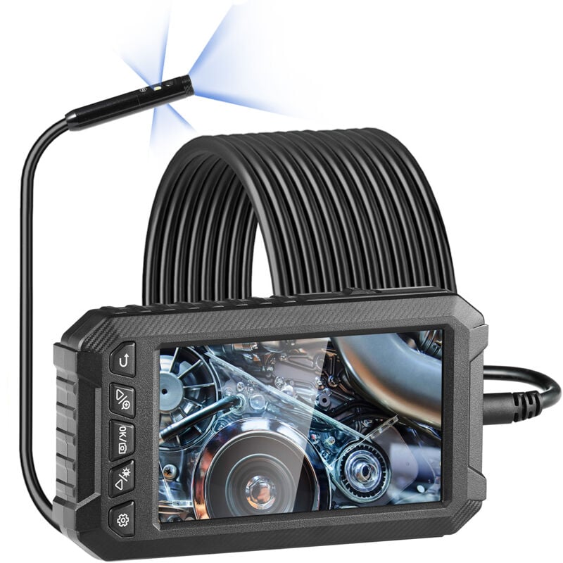 Mophorn - Caméra endoscopique - Triple objectif, câble de 16,4 pieds, écran de 5 pouces, 1080P, étanche, carte de 32 Go