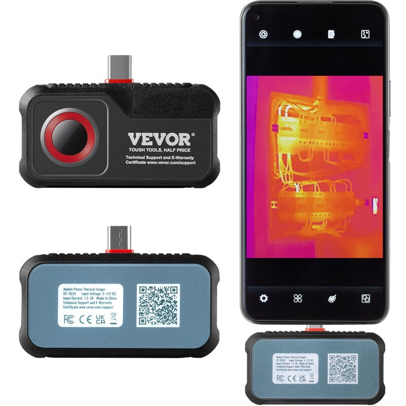 Vevor Camera Thermique pour Android, Resolution Infrarouge 256 x 192 ir avec Camera Visuelle, Taux de Rafraichissement 25 Hz Plage de Temperature