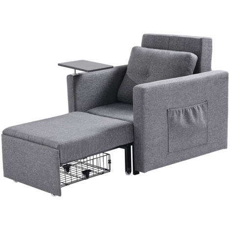 Mophorn Canapé-lit convertible avec poche latérale, coussin, accoudoirs, tablette et dossier ajustable sur 5 positions, lit simple avec roulettes et espace de rangement intégré, idéal pour bureau