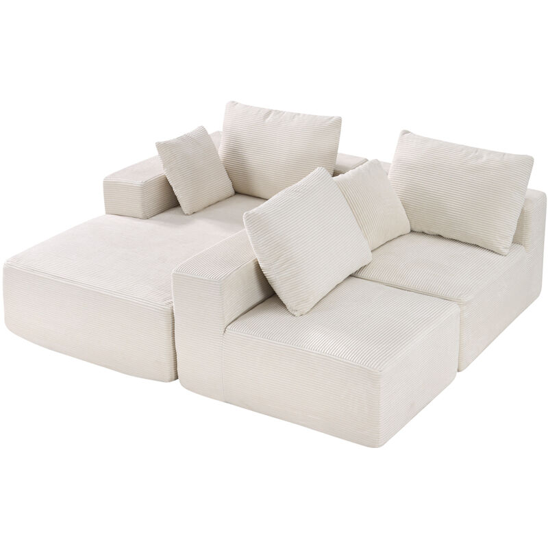 Mophorn Canapé modulaire sectionnel en L, avec méridienne, en velours côtelé, rembourré avec éponge à haute densité, incluant coussin, idéal pour