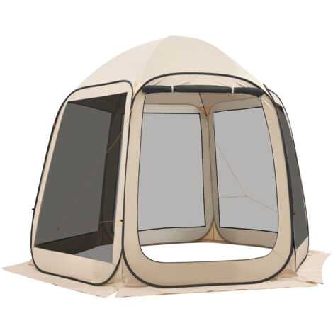 Mophorn Carpa plegable, 3030 x 2650 x 2300 mm, capacidad para 4-8 personas, incluye mosquitera, bolsa de transporte, paneles de malla y estacas para suelo, color beige