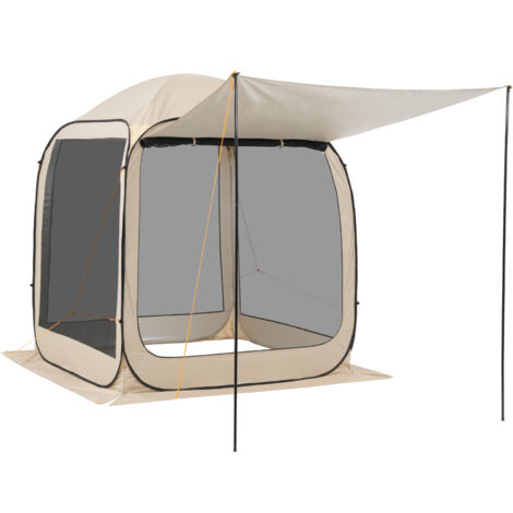 Mophorn Carpa plegable con mosquitera, 1825 x 1825 x 2200 mm, capacidad para 4-6 personas, diseño poligonal de 4 lados, bolsa de transporte y paneles de malla,leer o descansar, color beige