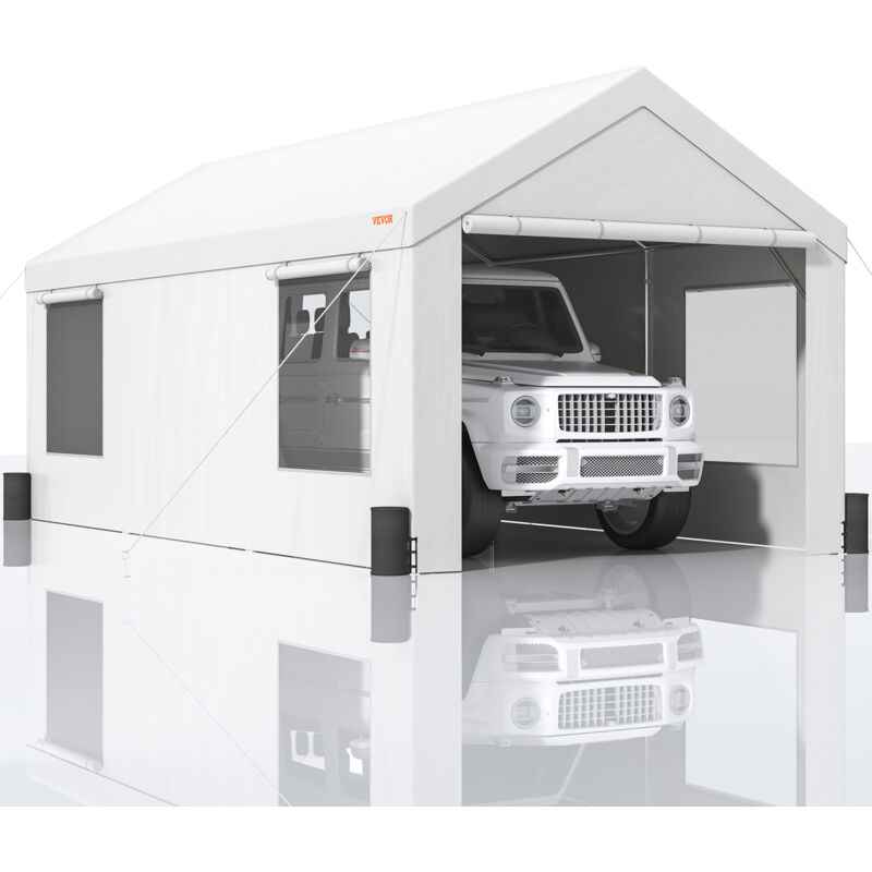 Mophorn - vevor Carport Auvent pour Voiture, Tente de Garage 3,7x6 m Abri Exterieur avec Parois Laterales Amovibles, Fenetres, Portes Ventilees